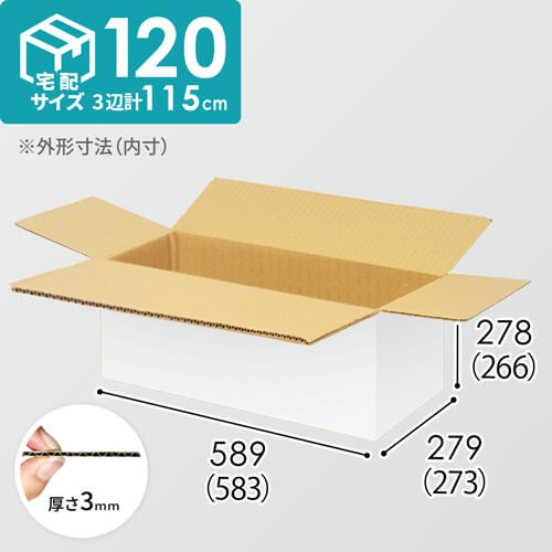 【宅配120サイズ】小箱ぴったり梱包用ダンボール箱［WBOX-02・12箱］（583×273×266mm）3mm B/F 白C5×C5