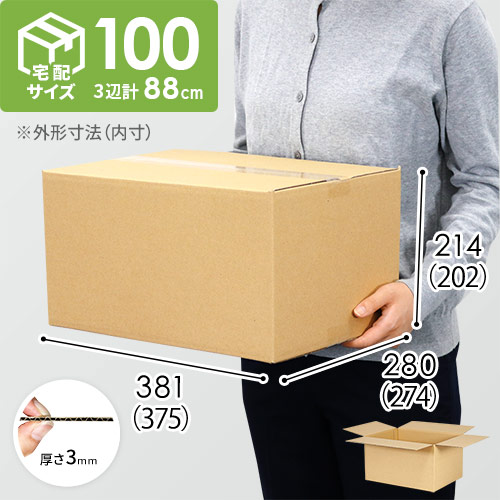 【宅配100サイズ】小箱ぴったり梱包用ダンボール箱［WBOX-08・2箱］（375×274×202mm）3mm B/F C120×C120