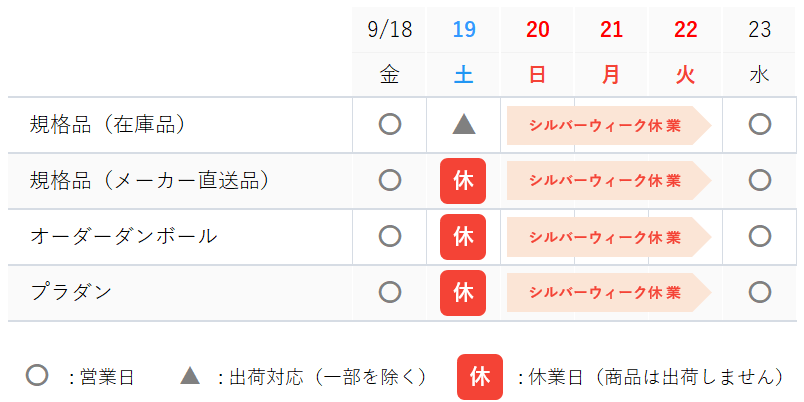 シルバーウィーク休業
