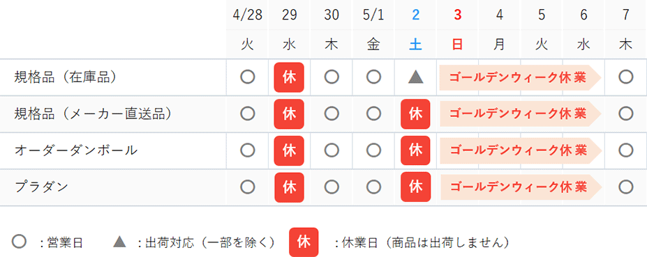 ゴールデンウィーク休業